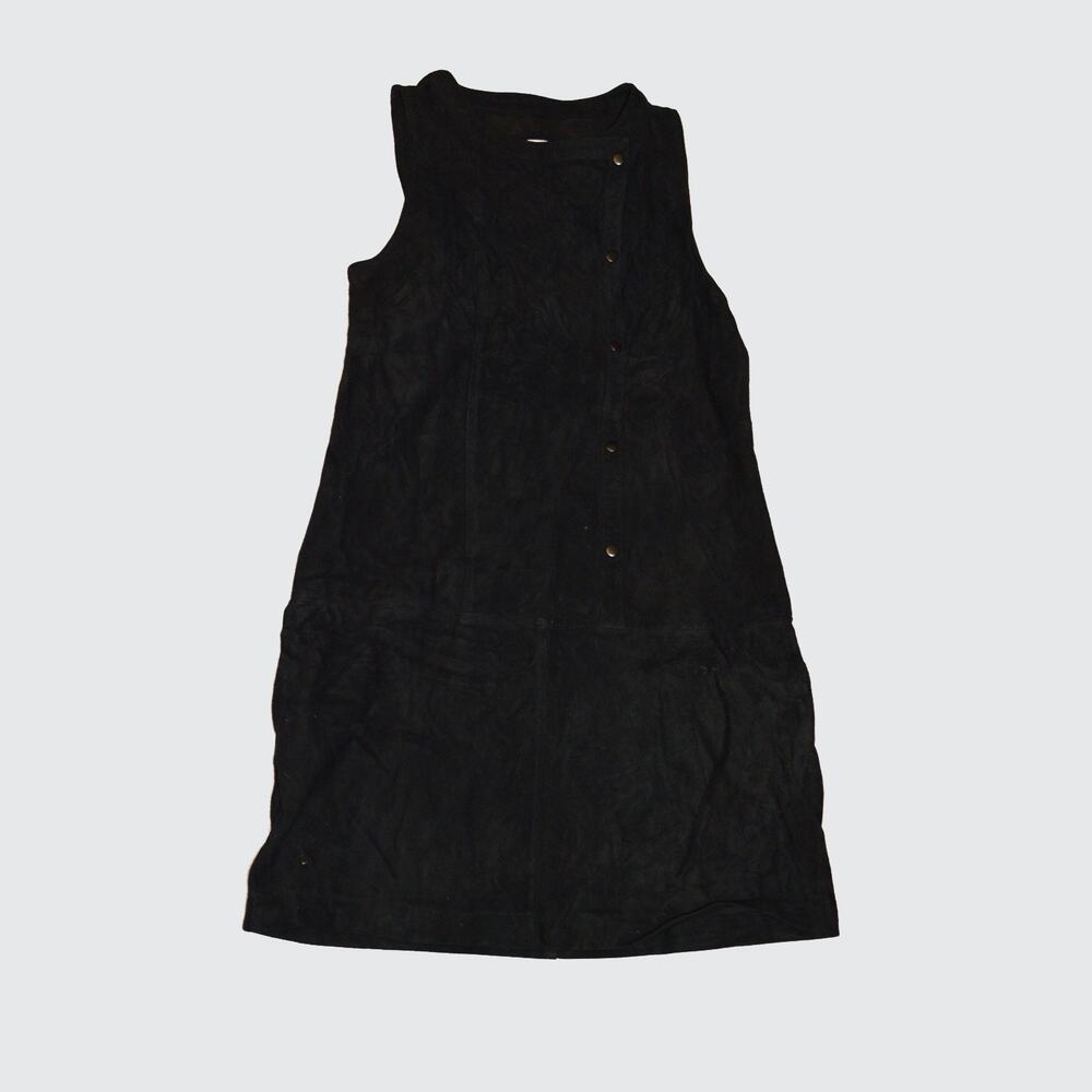 Elizabeth and James Small Women's Goat Leather Black Snap Midi Dress